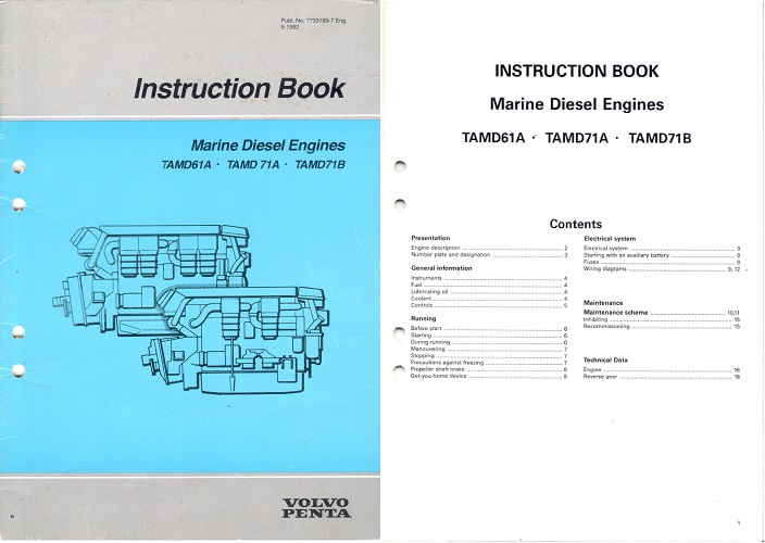 Volvo Penta TAMD61A, 71A, 71B Manuals and Handbooks