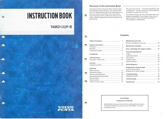 Operator's/Instruction Book for TAMD122P-B Series Engines - Old Stock